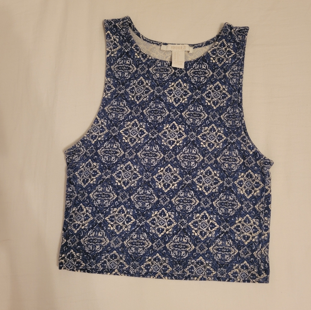 Blue Patterned Sleeveless Top